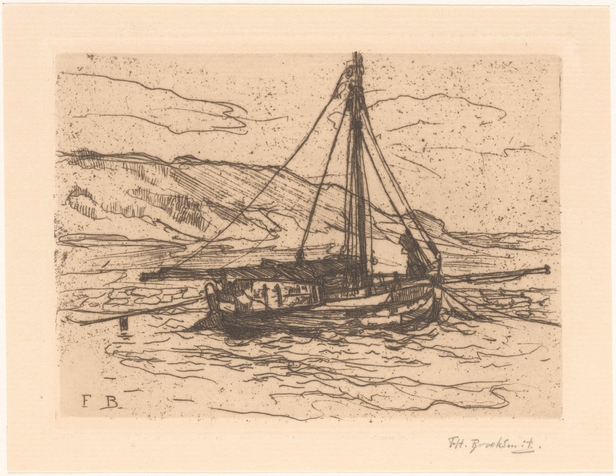 Barcaça de camarão no mar de Frederika Henriëtte Broeksmit (signed by artist)