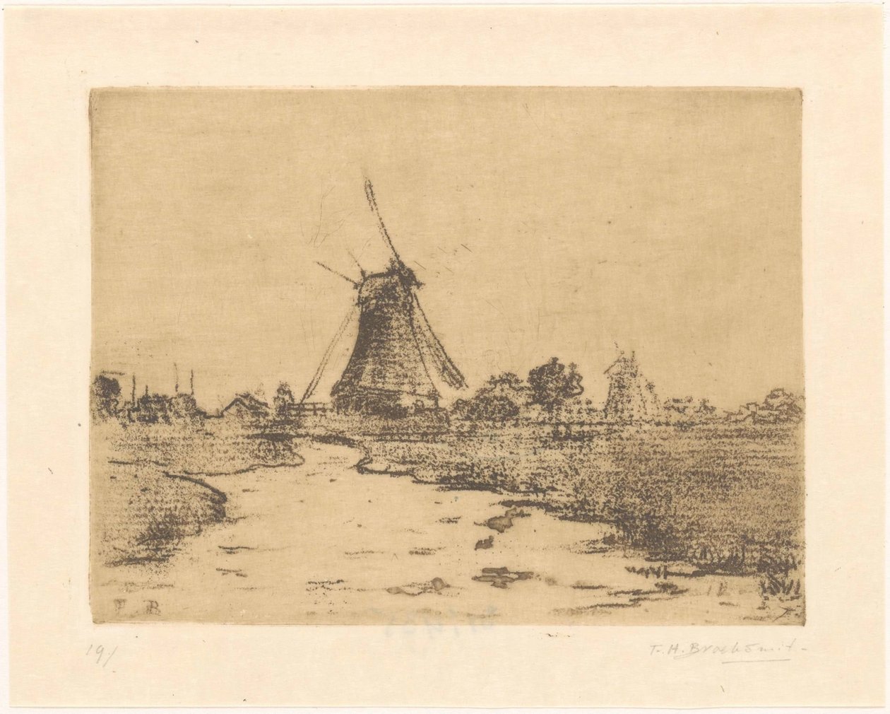 Moinho em uma vala de Frederika Henriëtte Broeksmit (signed by artist)