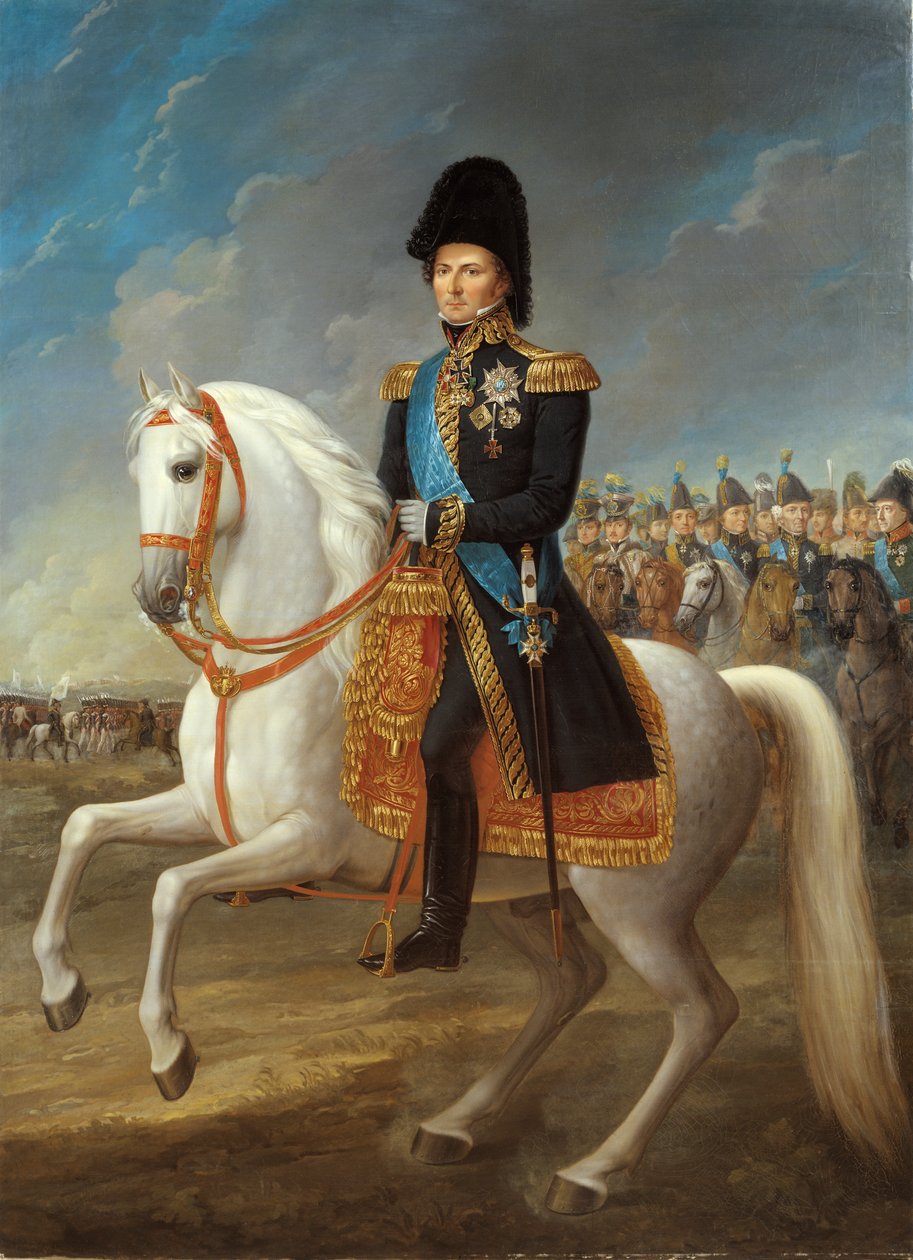 Karl XIV Johan, rei da Suécia e Noruega (1763-1844), como príncipe herdeiro, entrando em Leipzig em 1813 de Fredric Westin