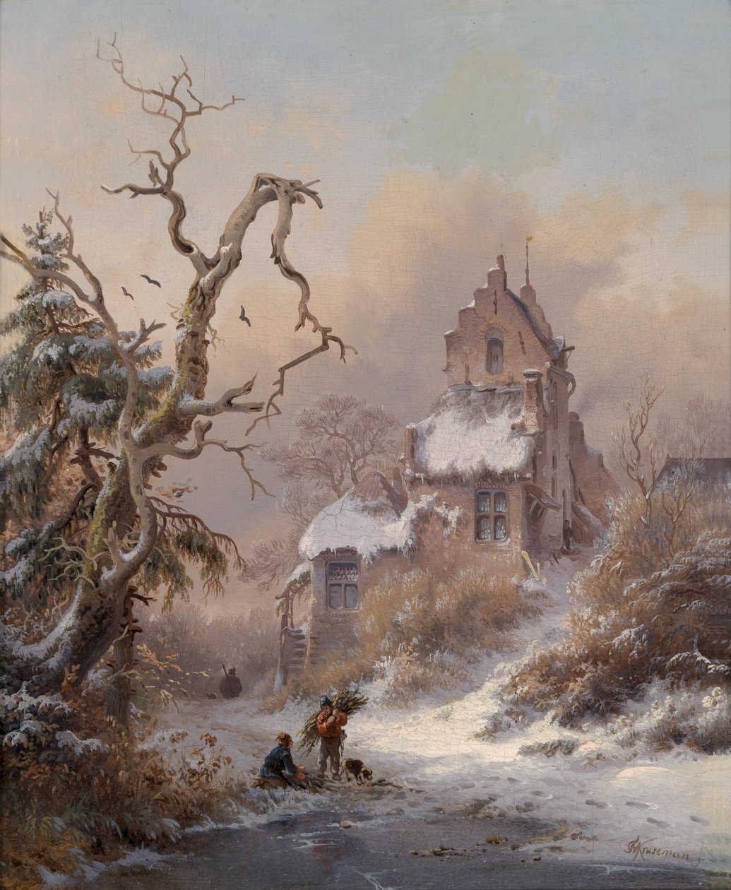 Paisagem inverno, com, reisigsammler de Fredrik Marinus Kruseman
