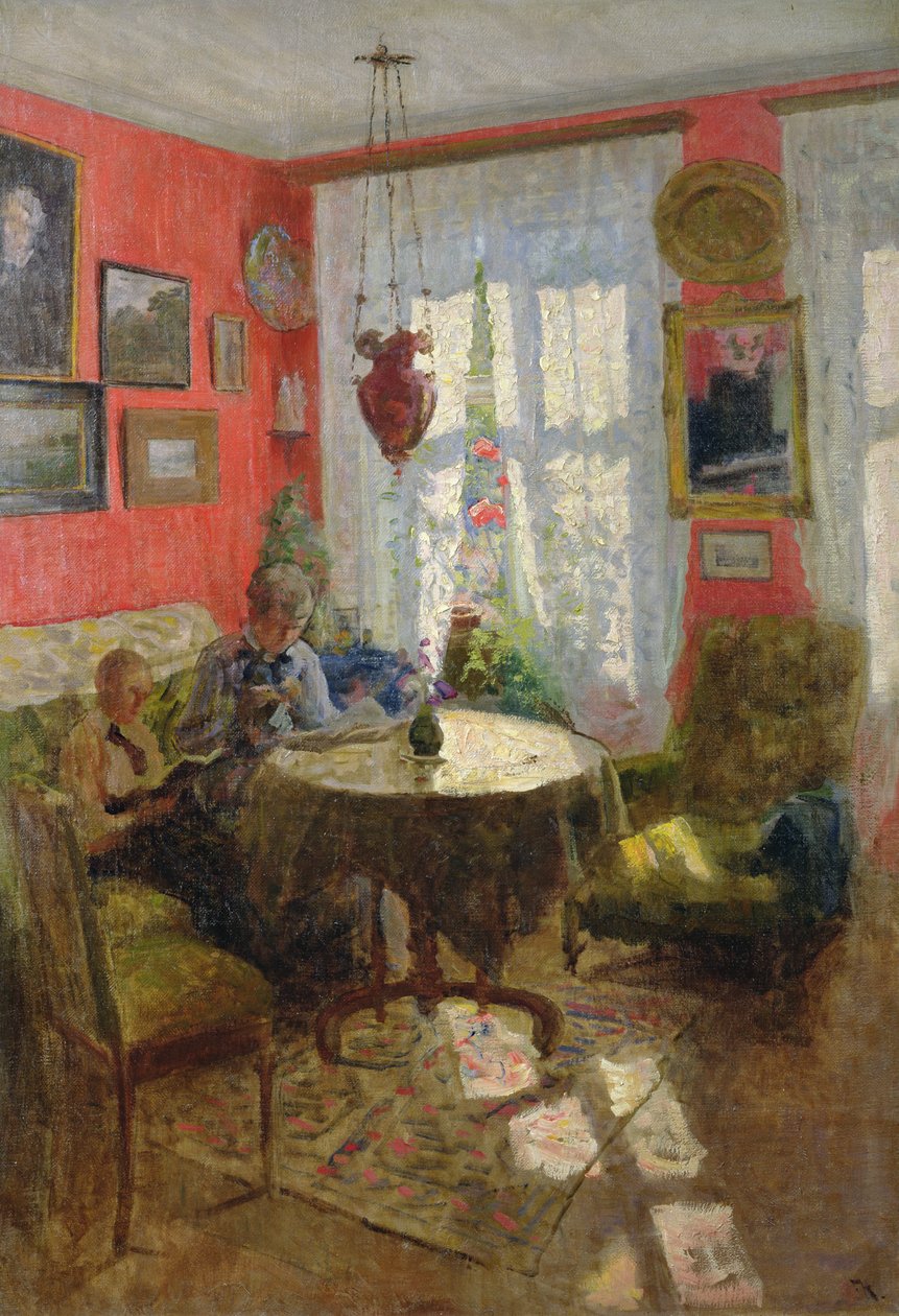 Interior vermelho (óleo sobre tela) de Fredrik Kolstoe