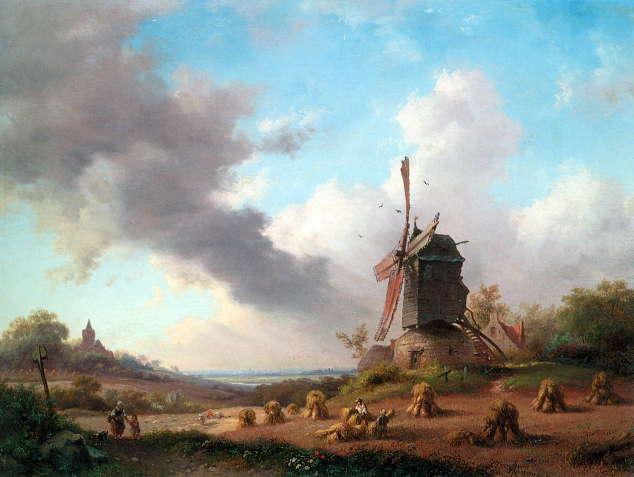 Paisagem de verão com Agricultores em Colheita de Fredrik Marinus Kruseman