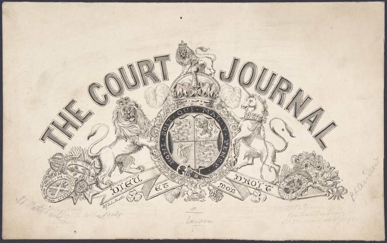 Design da página de rosto para The Court Journal, 1830-62. de Freeman Gage Delamotte