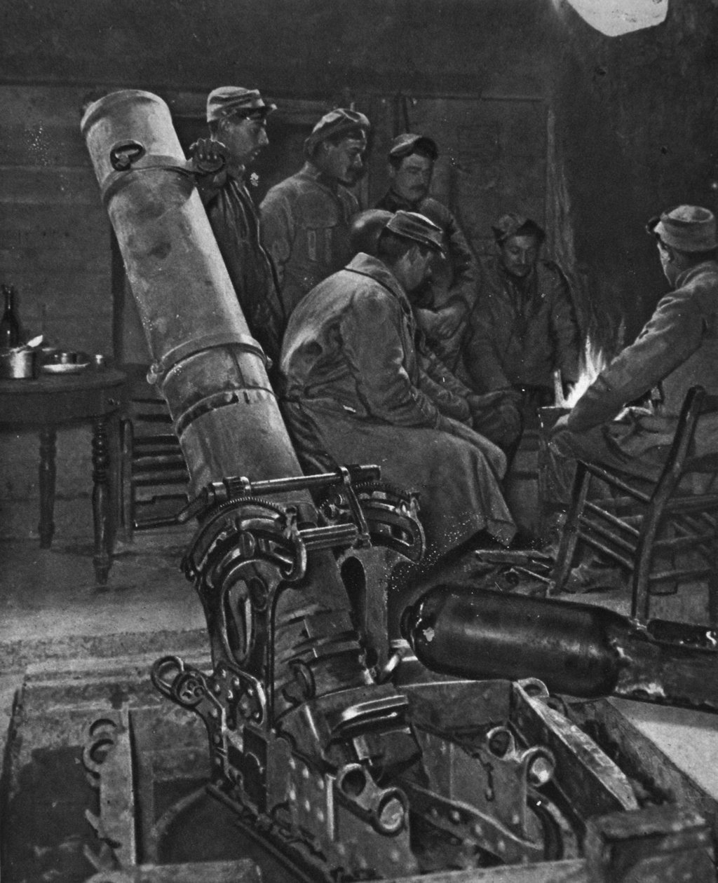 Uma trincheira francesa em seu antro de inverno, ilustração de The Illustrated War News, 7 de março de 1917 de French Photographer