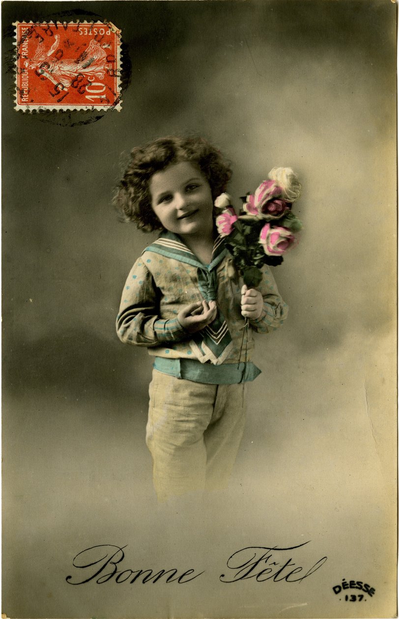 Cartão feliz do Fete, 1907 (foto matizada cor) de French Photographer