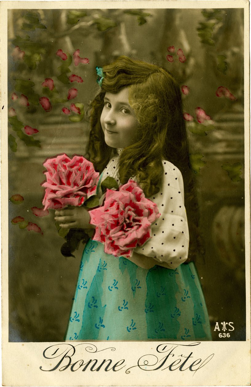 Cartão do feliz aniversario, 1908 (foto matizada cor) de French Photographer