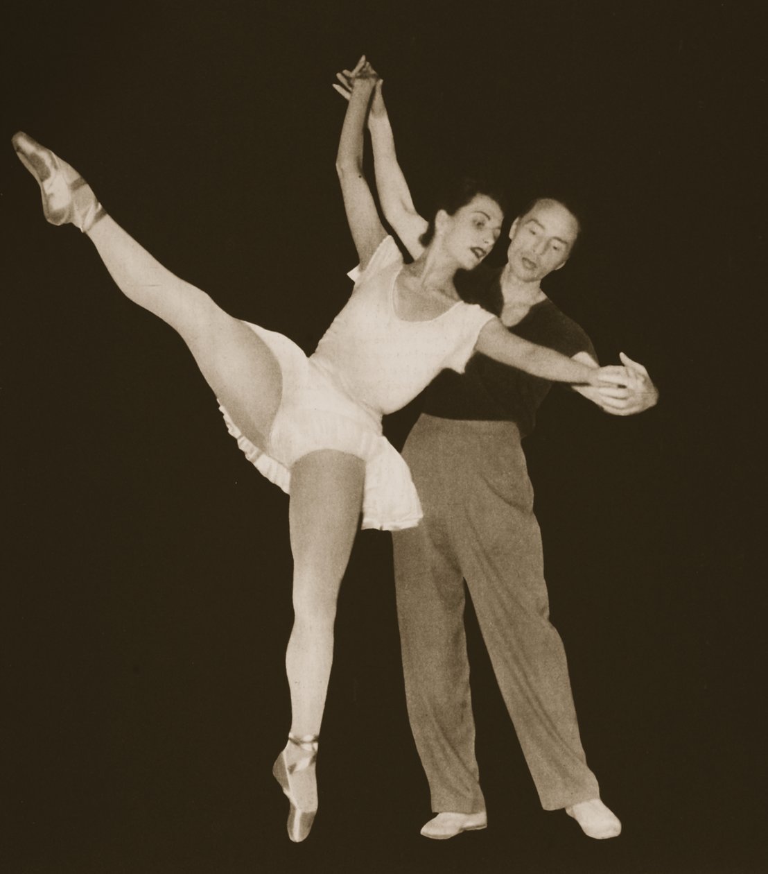 George Balanchine com Tamara Toumanova, do Grand Ballet de Monte Carlo, 1949 (fotogravação) de French Photographer