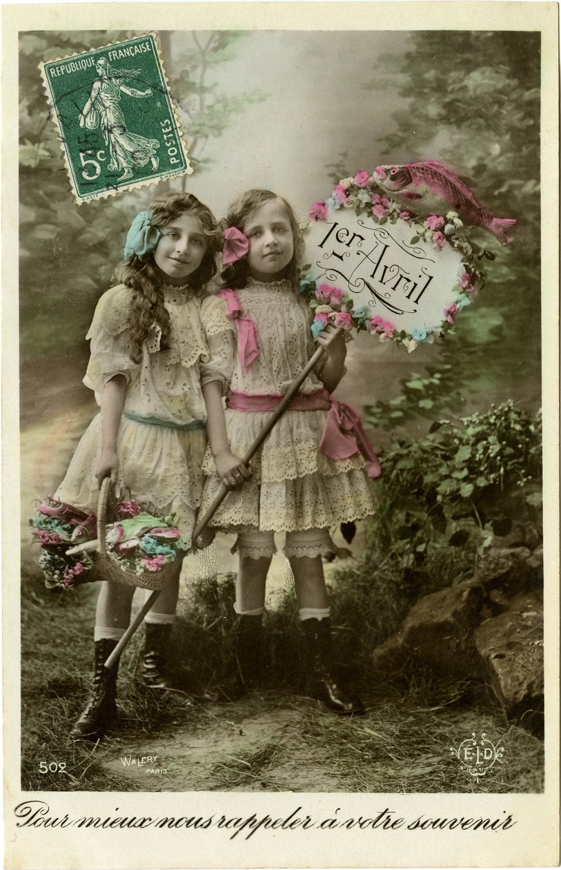 Saudações, April Fools Day, 1906 (foto colorida) de French Photographer