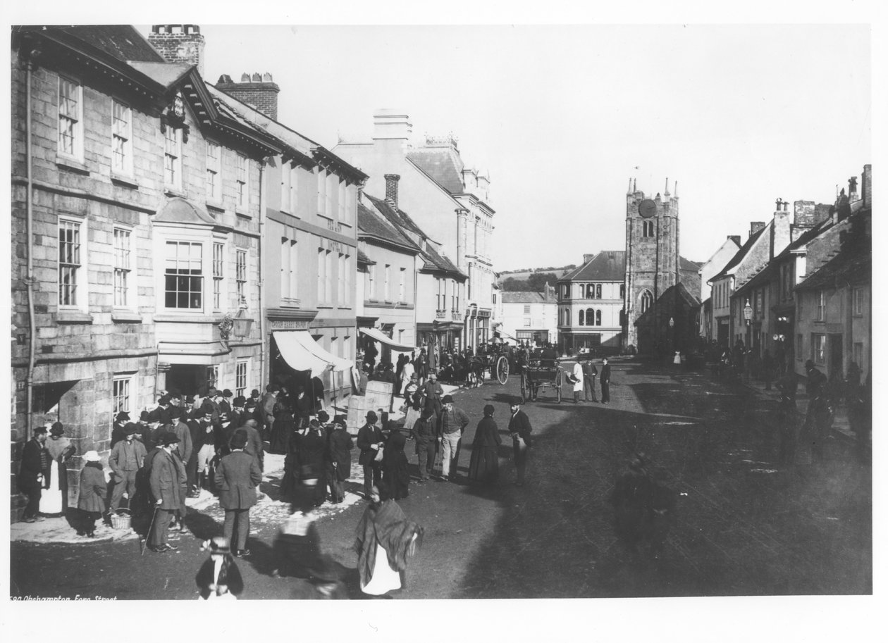 Mercado em Okehampton, Devon, c.1900 de French Photographer