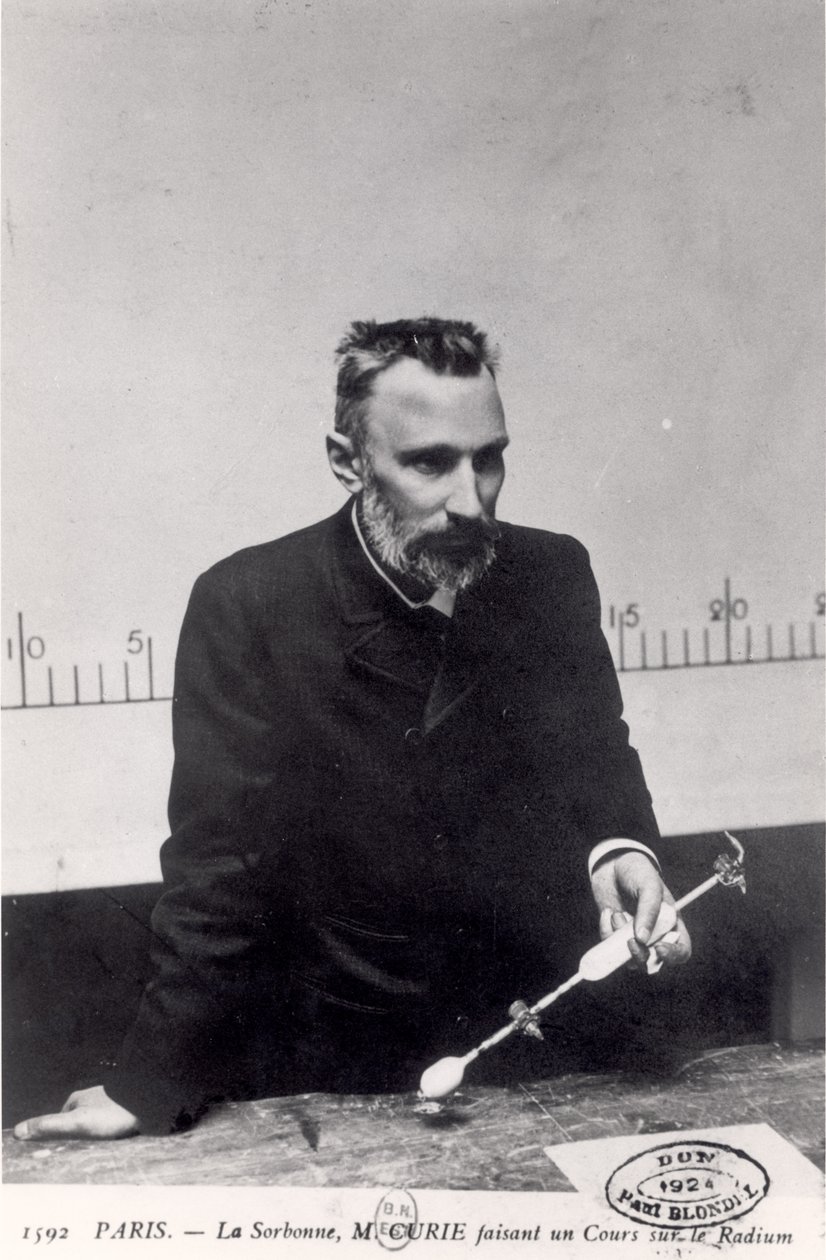 Pierre Curie (1859-1906) ensinando sobre rádio na Sorbonne, 1906 de French Photographer