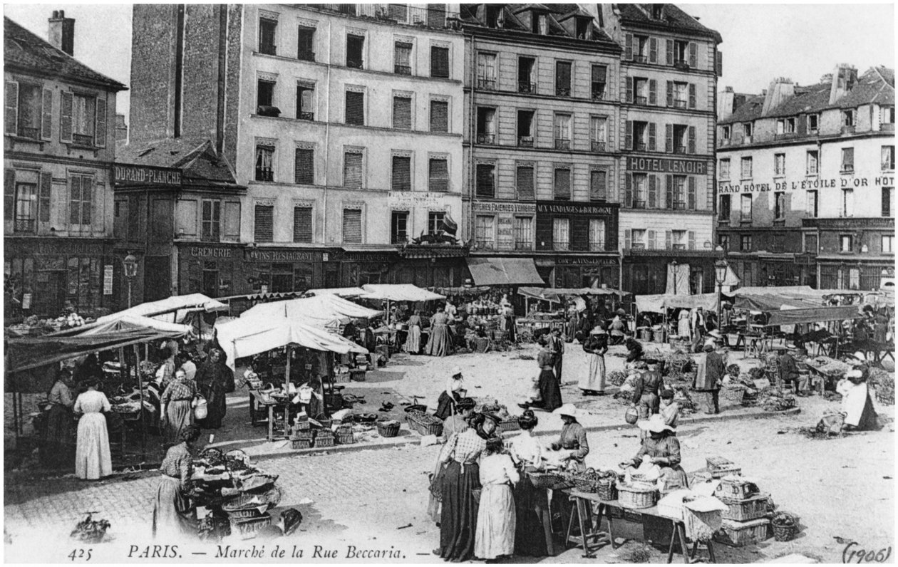 Postal retratando Place d&39;Aligre e Marche Lenoir, Rue Beccaria, Paris, 1906 de French Photographer