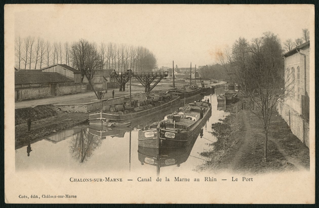 Cartão postal representando o canal Marne-Rhine em Chalons-sur-Saone, c.1900 (photolitho) de French Photographer
