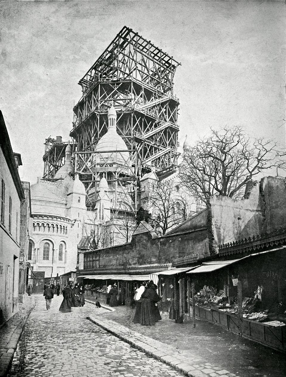 A construção do Sacre Coeur em Montmartre, c.1885-90 de French Photographer