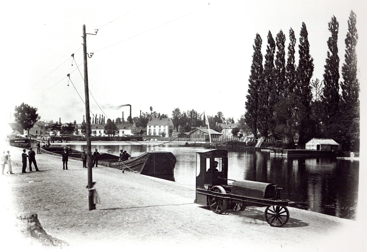 Trator, rebocar, um, bote, em, dijon, 1894-5 de French Photographer