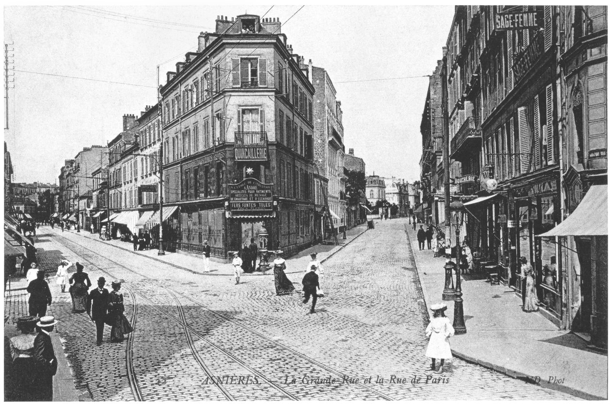 Vista, de, Asnieres, grande rua, e, rue, de, paris, c.1900 de French Photographer