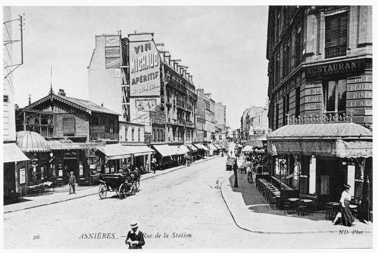 Vista, de, Asnieres, estação, rua, c.1900 de French Photographer