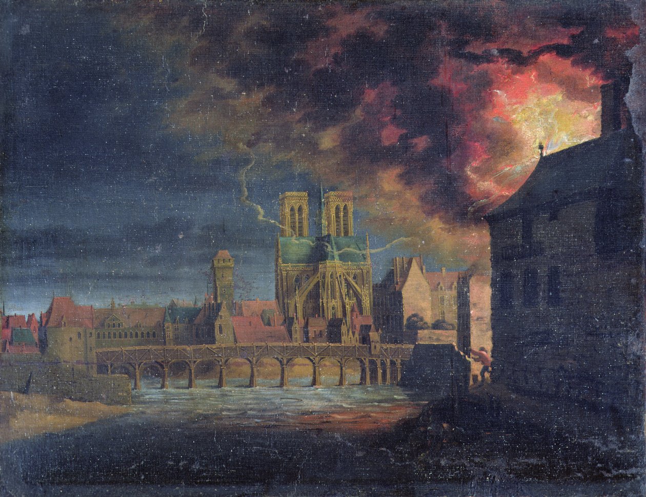 Um incêndio na Ile Saint-Louis, c.1635 de French School
