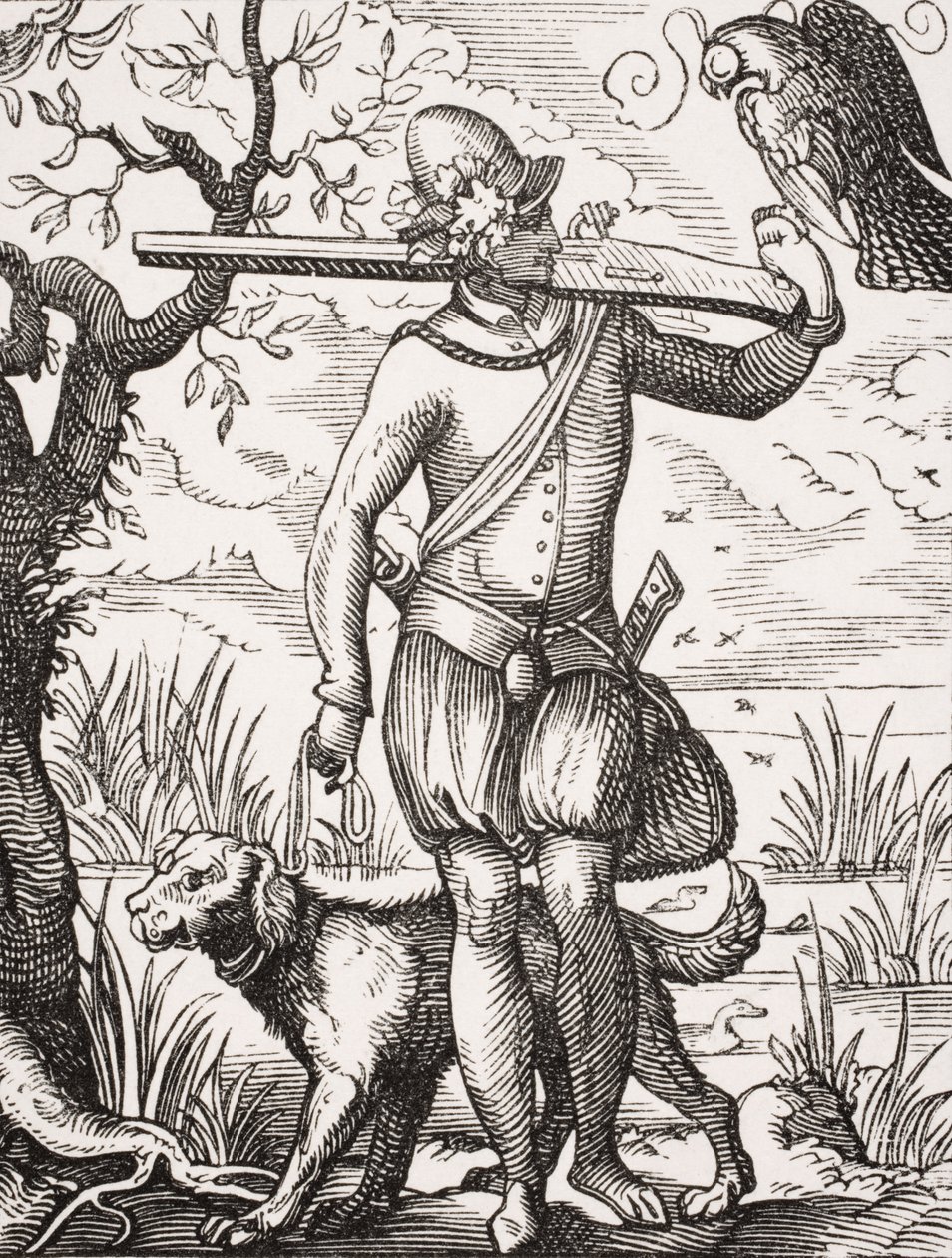 Um falcoeiro alemão, depois de uma gravura de Jost Amman (1539-91), de "Le Moyen Age et La Renaissance", de Paul Lacroix (1806-84), publicado em 1847 de French School