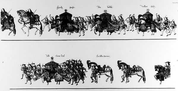 Uma procissão de cavaleiros a uma justa (ver 138678-79) de French School