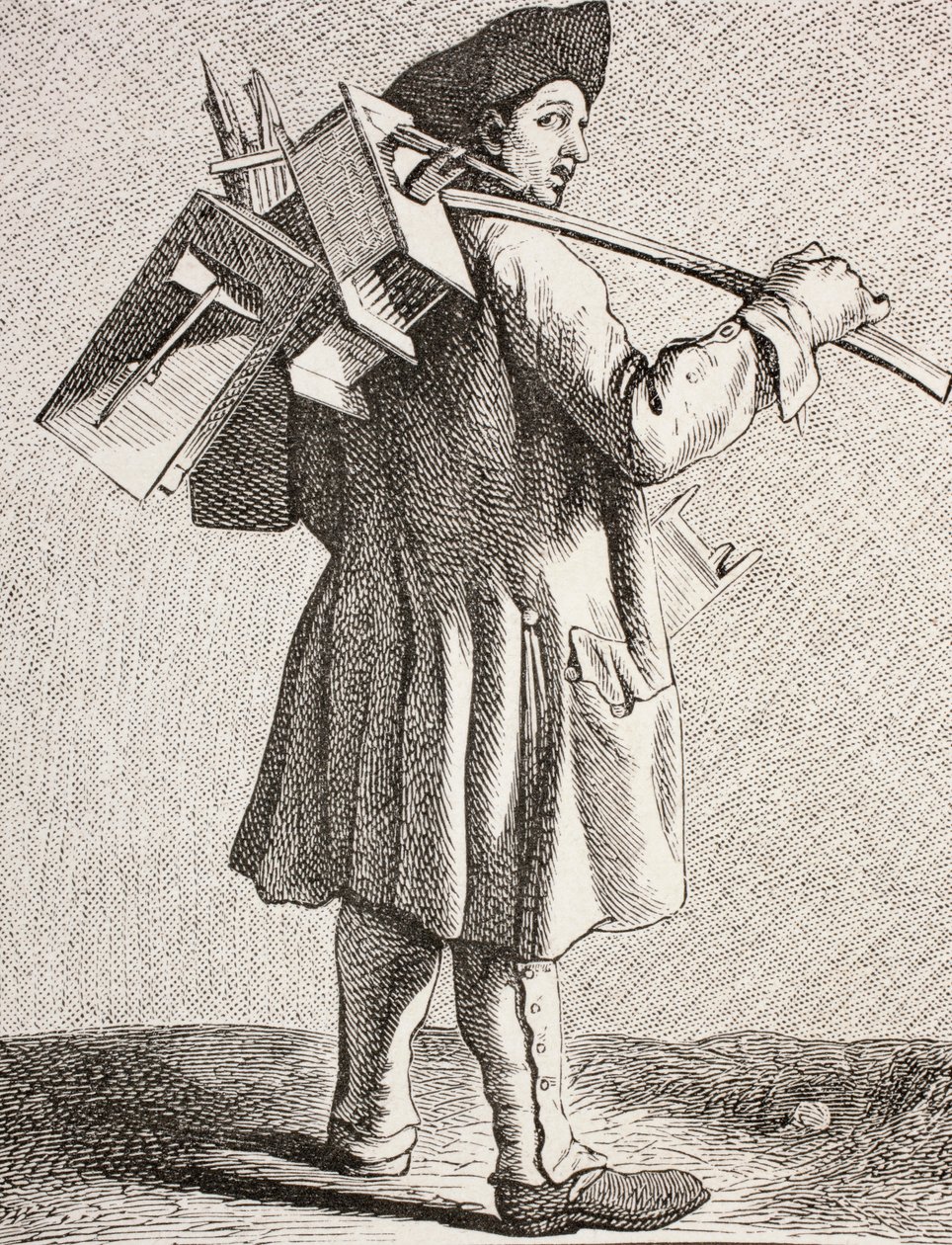 Um rato Cather com suas armadilhas no século 18 Paris, 1875 de French School