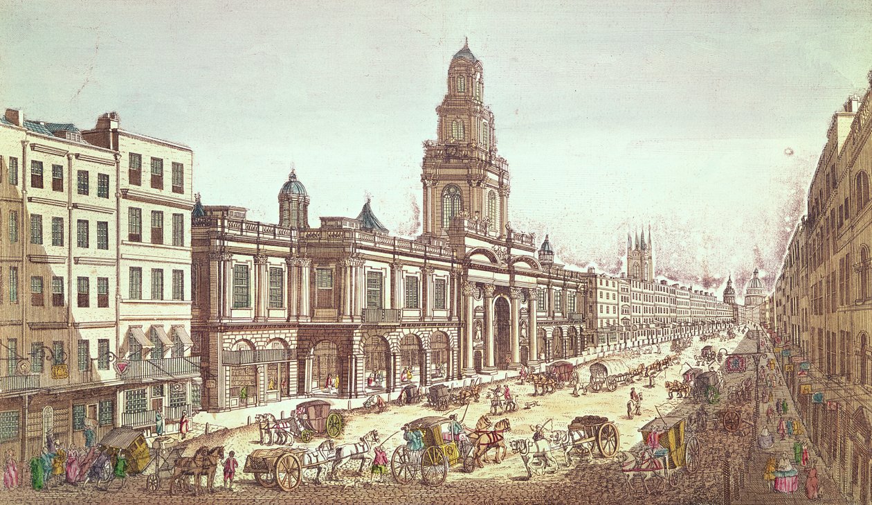 Uma visão do Royal Exchange, gravado por Moithey, c.1754 de French School