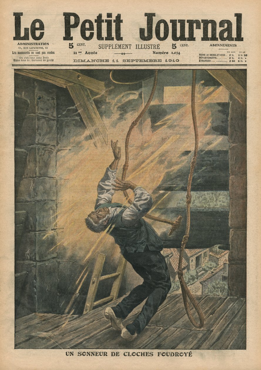 Um sino tocado por um raio, ilustração de &39;Le Petit Journal&39;, suplemento ilustre, 11 de setembro de 1910 de French School