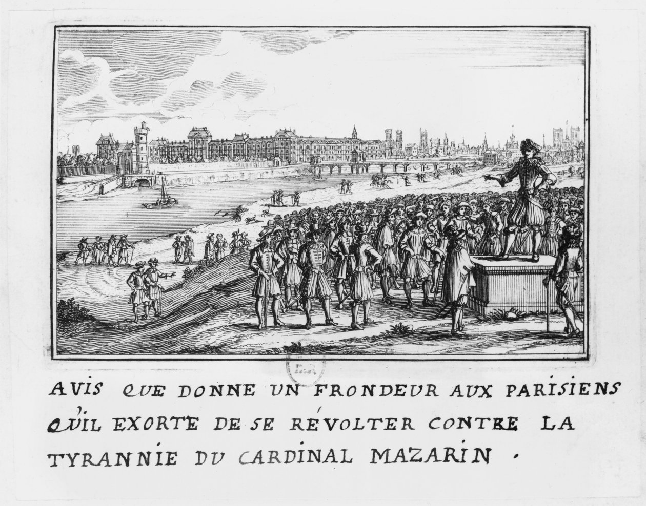 Um homem da Fronda exortando os parisienses a se levantarem contra a tirania do Cardeal Mazarin em 6 de janeiro de 1649 de French School