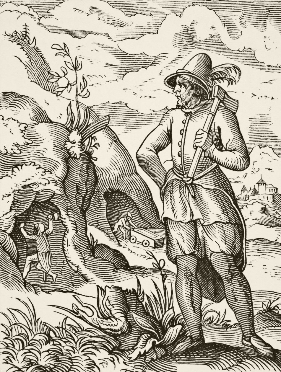 Um mineiro no século 16, de "Ciência e Literatura na Idade Média" por Paul Lacroix (1806-84) publicou Londres 1878 de French School