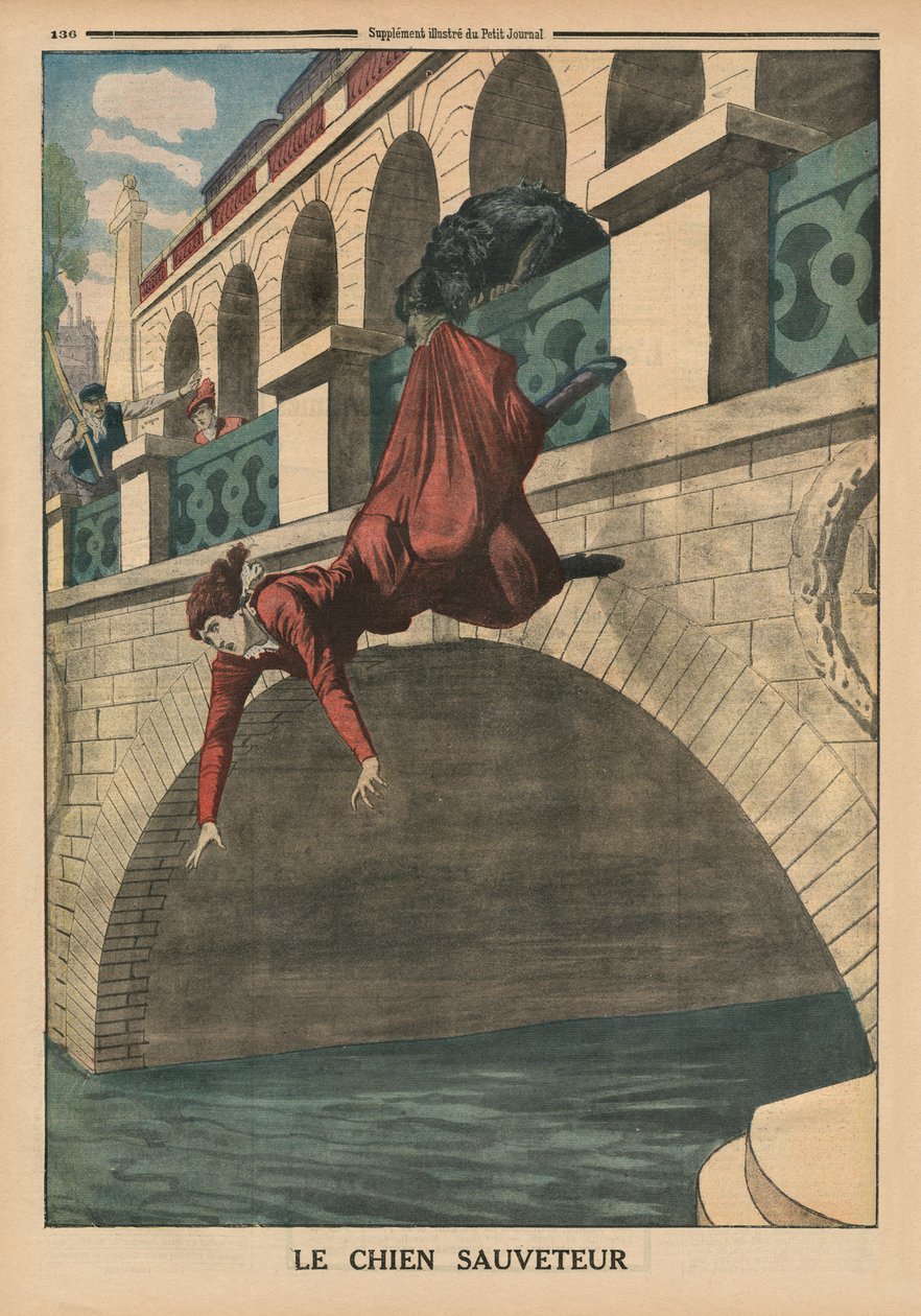 Um cão de resgate, ilustração da capa do &39;Le Petit Journal&39;, suplemento ilustre, 26 de abril de 1914 de French School