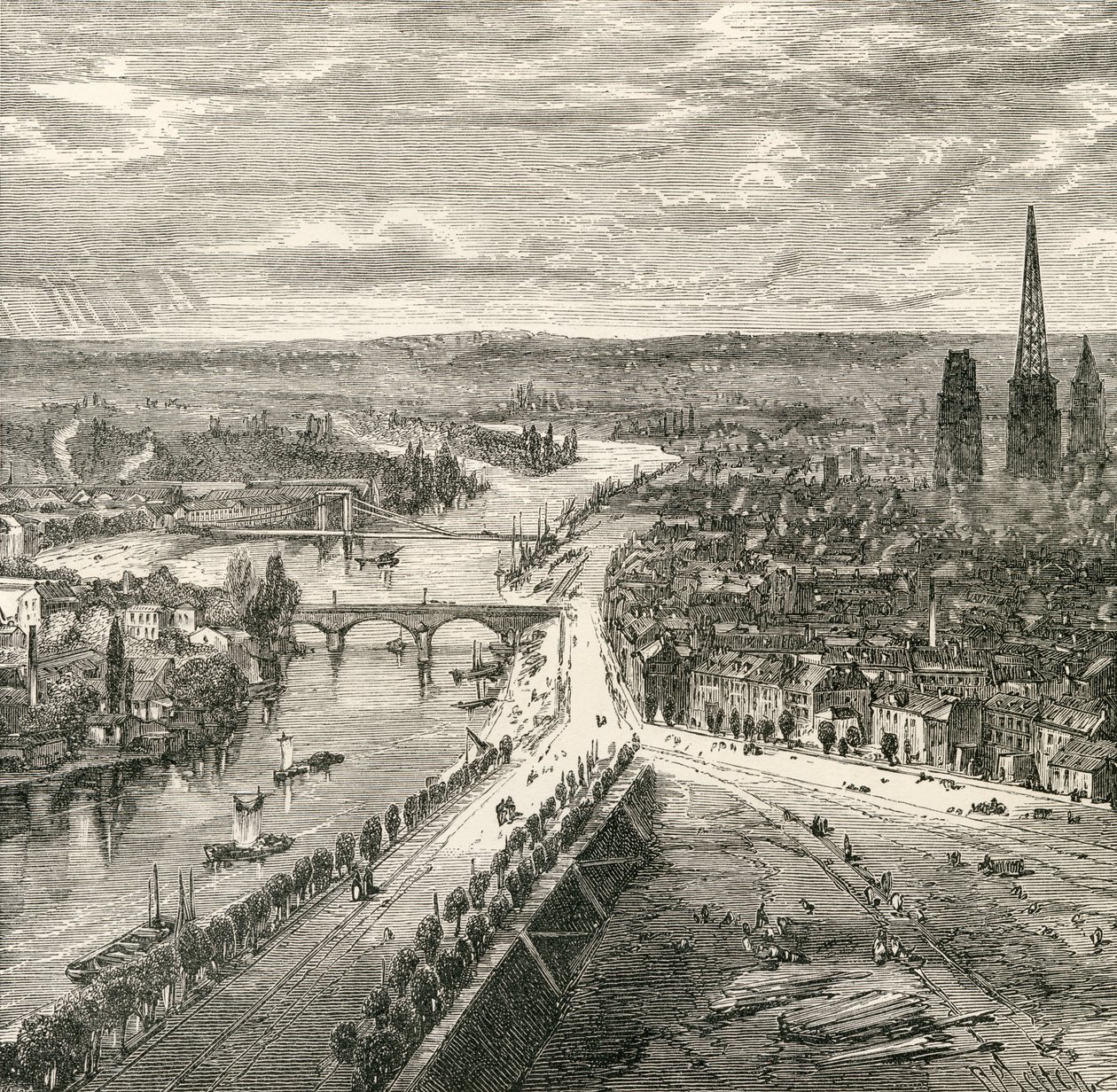 Uma visão de Rouen, na Normandia, no século XIX, de "Imagens francesas" do Rev. Samuel G. Green, publicada em 1878 de French School