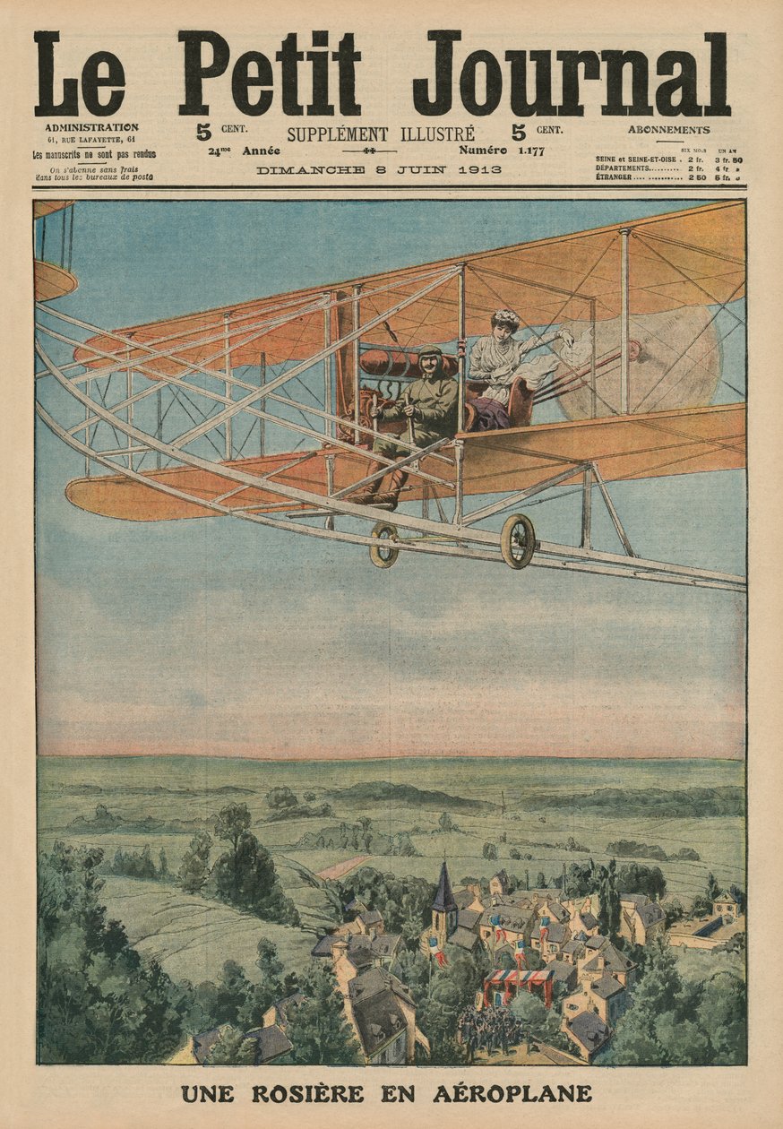Uma donzela virtuosa em um avião, ilustração de capa do &39;Le Petit Journal&39;, suplemento illustre, 8 de junho de 1913 de French School