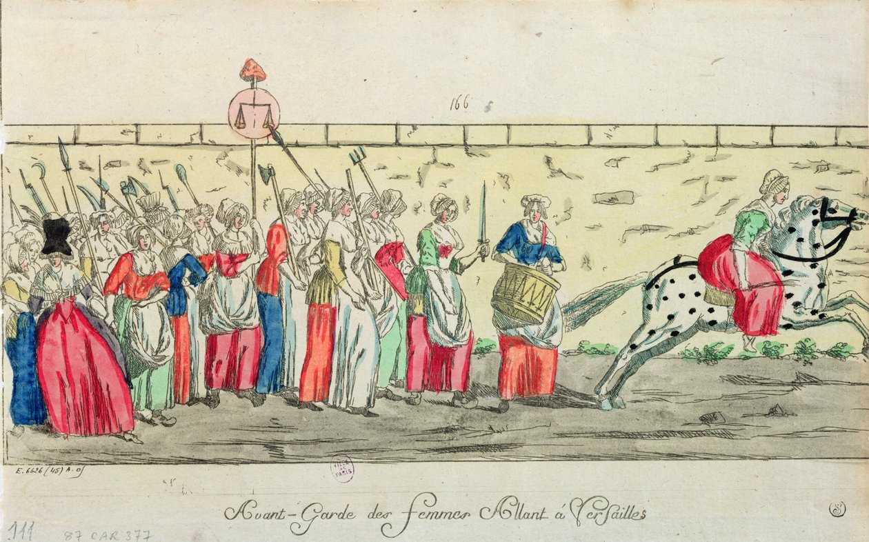 Guarda avançada das mulheres indo a Versalhes em 5 de outubro de 1789 de French School