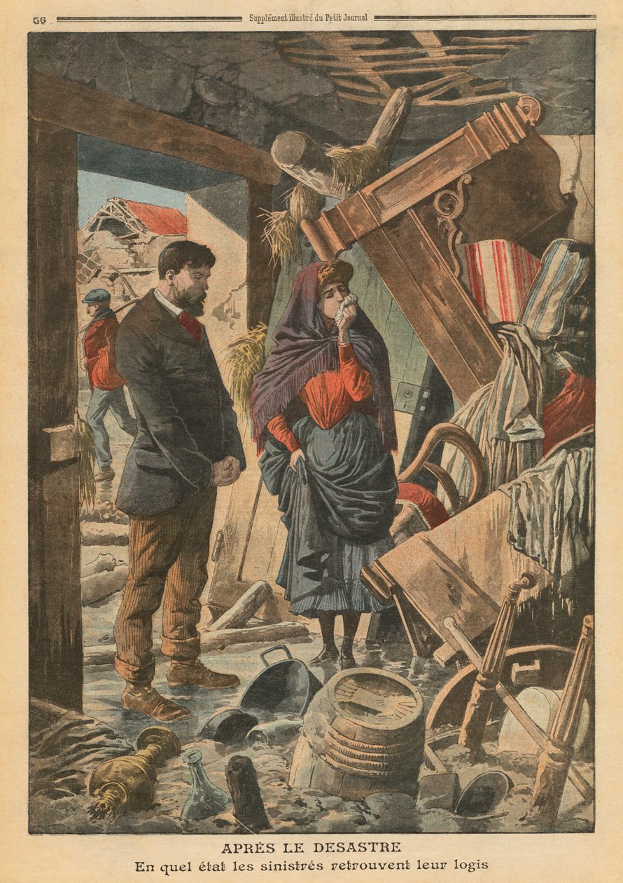 Após o desastre, ilustração de &39;Le Petit Journal&39;, suplemento ilustre, 13 de fevereiro de 1910 de French School