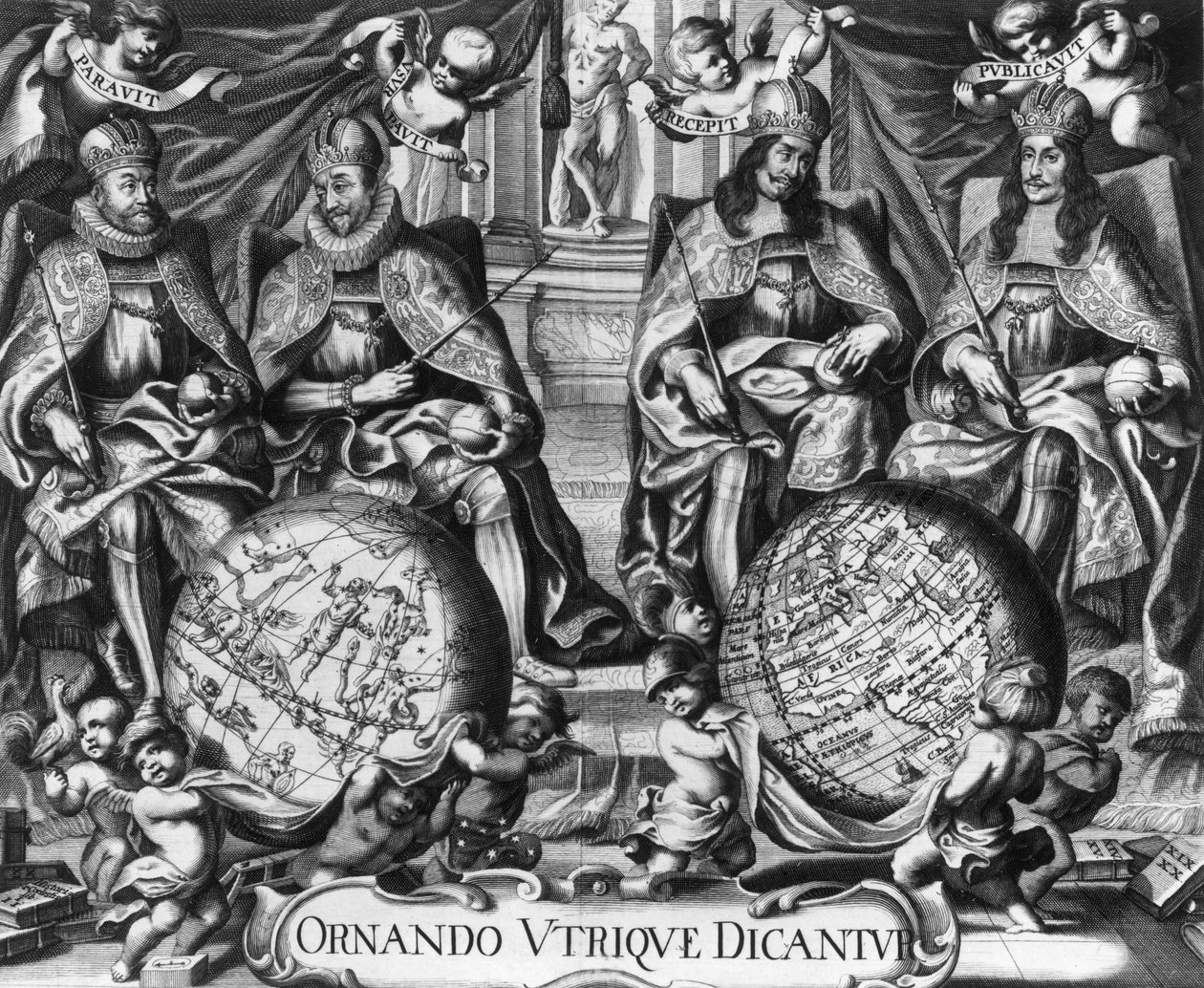 Alegoria com Rudolf II (1552-1612) Sacro Imperador Romano e seus sucessores Matthias 1 (1557-1619), Ferdinand II (1578-1637) e Ferdinand III (1608-1657) de French School