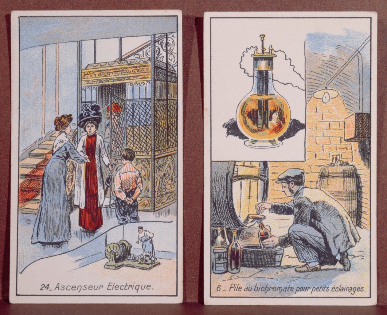 Um Elevador Elétrico e Iluminação Elétrica, da série Les Merveilles de l&39;Electricite, c.1910-14 de French School