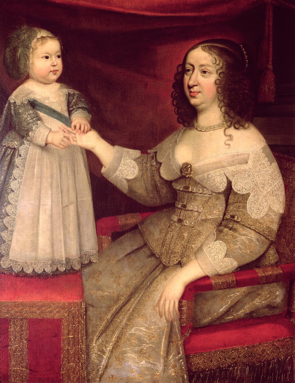 Ana da Áustria (1601-66) com seu filho Luís XIV (1638-1715) de French School