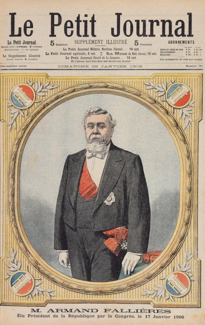 Armand Fallieres (1841-1931) eleito Presidente da República (1906-13) pelo Congresso, em 17 de janeiro de 1906, ilustração do Le Petit Journal, 28 de janeiro de 1906 de French School