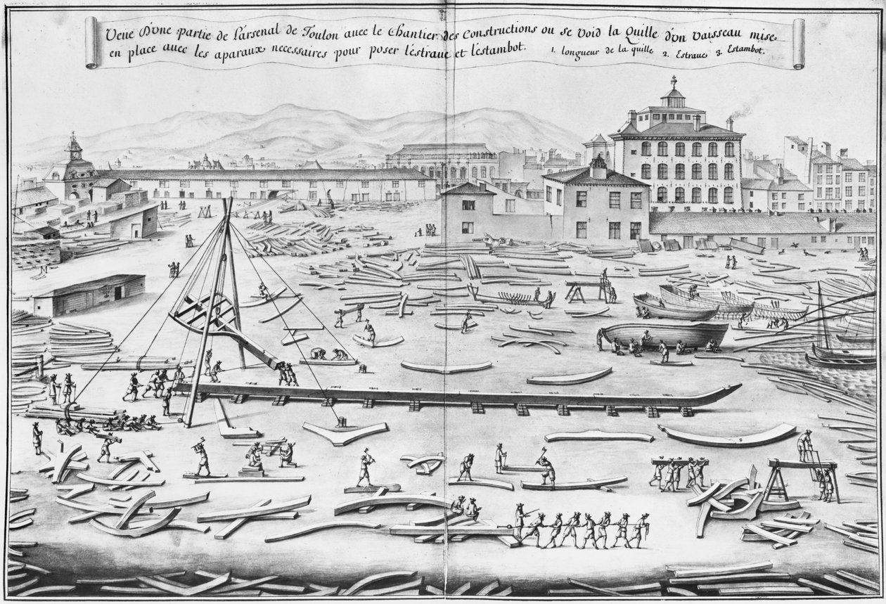 Arsenal de Toulon, ilustração do &39;Atlas de Colbert&39;, placa 1 (lápis e wc no papel) de French School