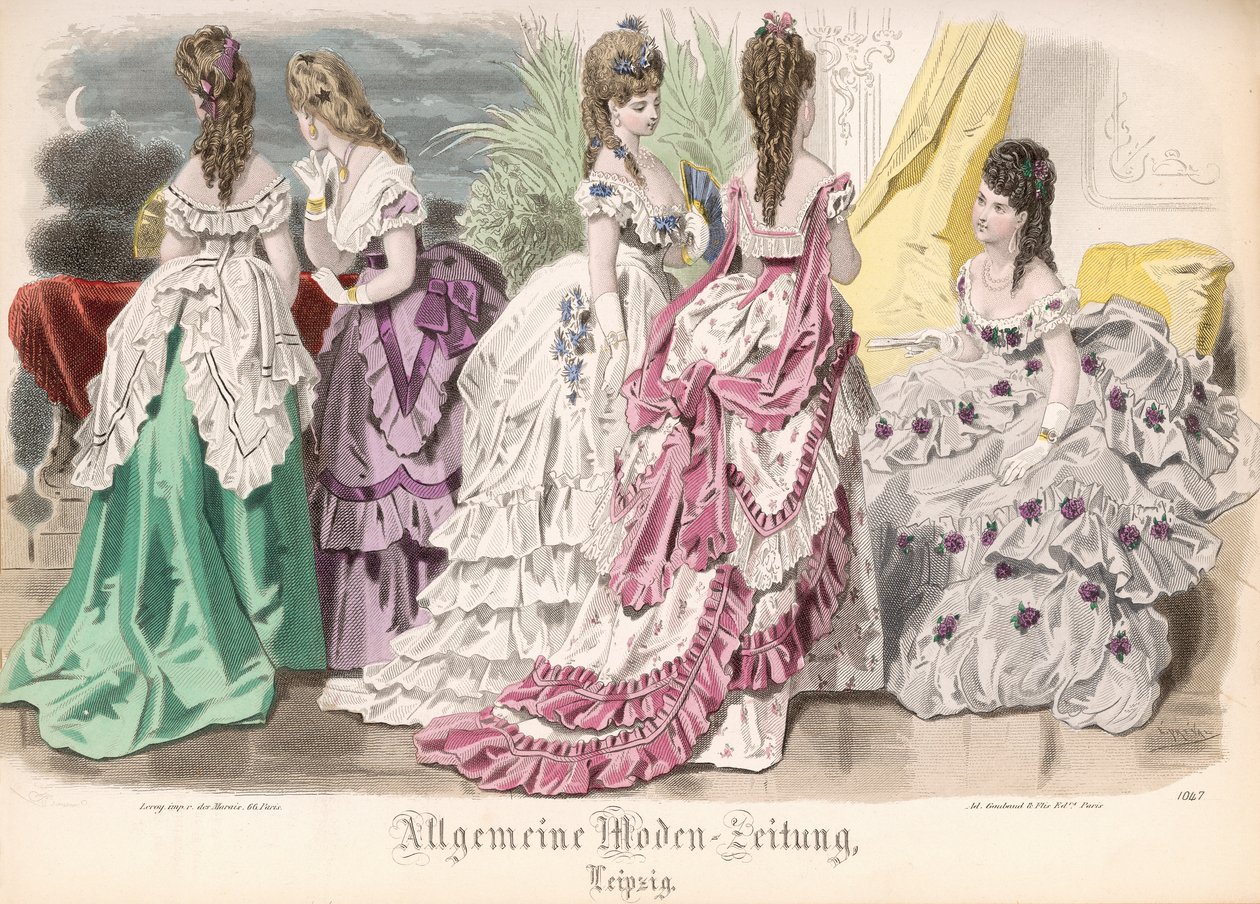 Ballgowns, moda placa do &39;Allgemeine Moden-Zeitung&39;, Leipzig, 1872 de French School