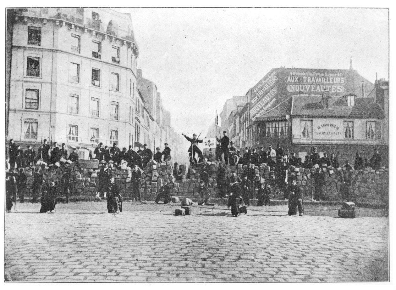 Barricada no Faubourg Saint-Antoine durante a comuna, 18 de março de 1871 de French School