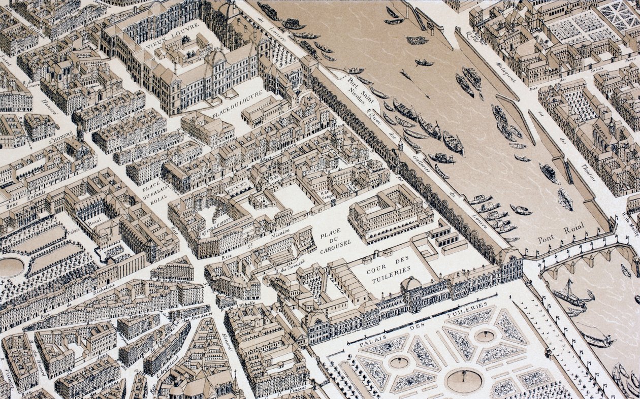Vista aérea de Paris em 1730, 1875 de French School