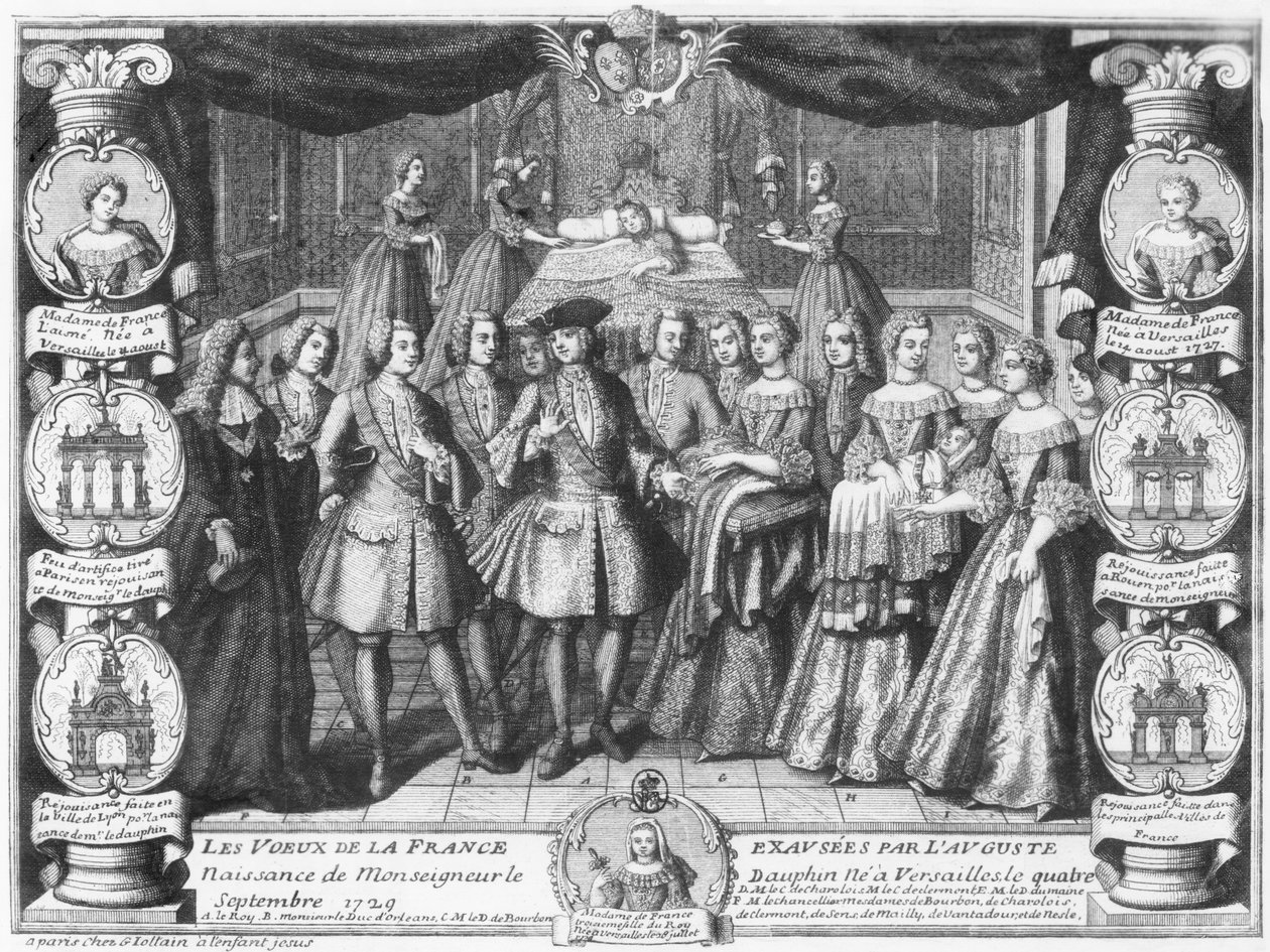Nascimento de Luís, Delfim da França, filho de Luís XV, em 4 de setembro de 1729 de French School