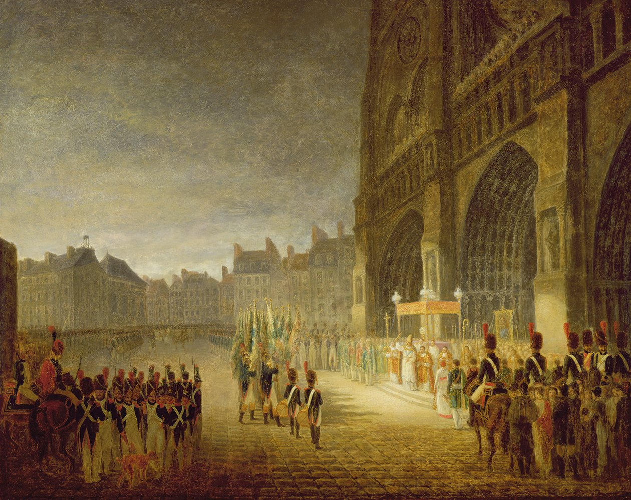 Bênção das bandeiras na frente de Notre-Dame em 1804 de French School