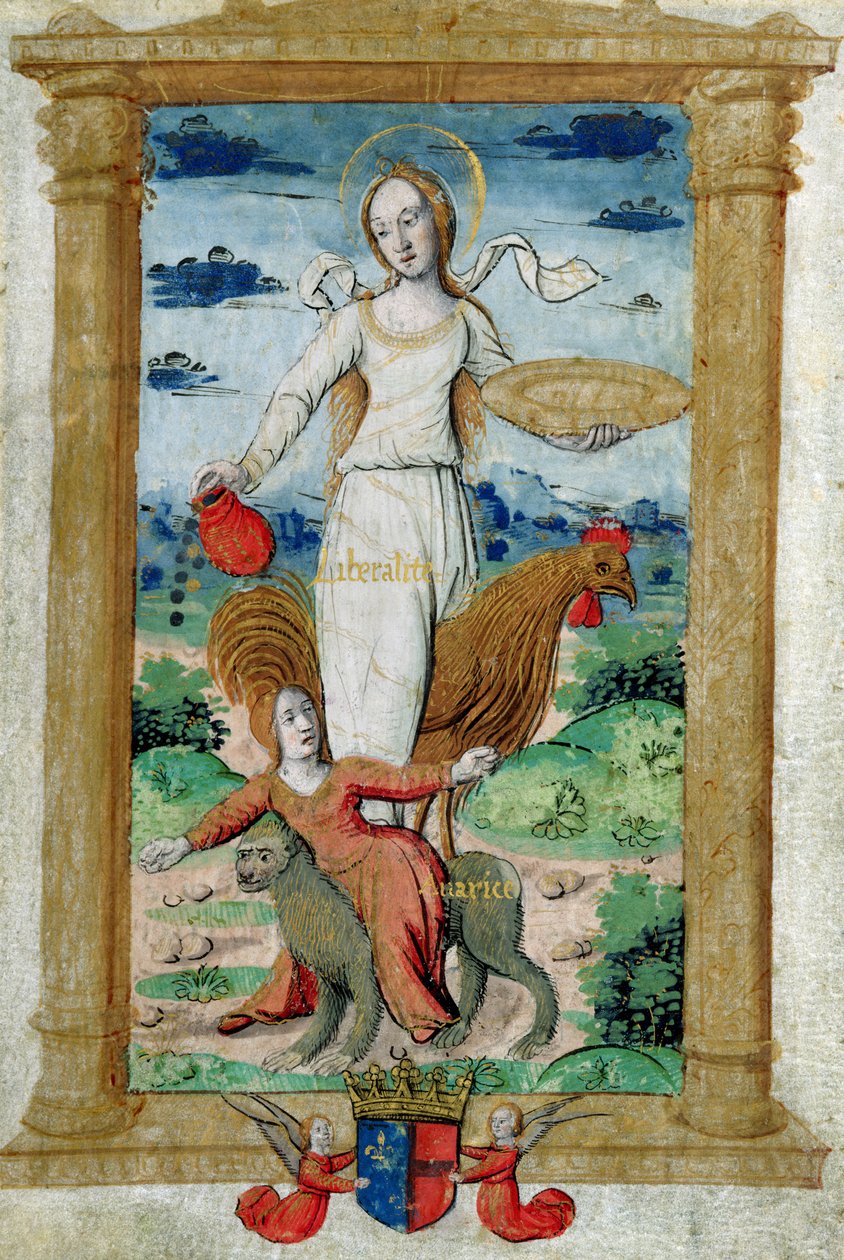 CL 22718 B Generosidade Contra a Avareza, de &39;Rondeaux des Vertus&39; criado por Louise de Savoie de French School
