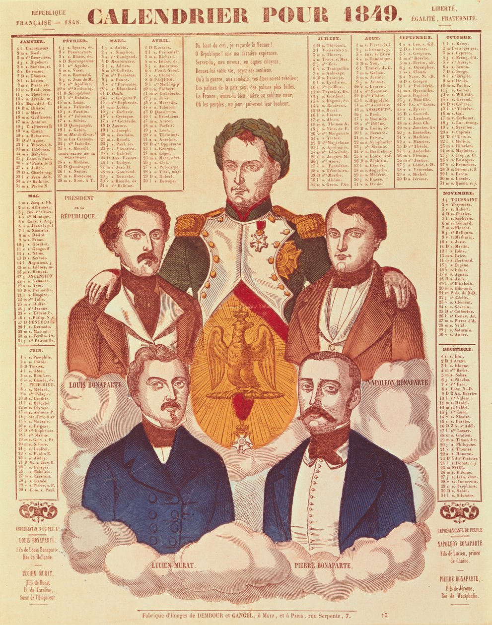 Calendário para 1849 que descreve a família Bonaparte, 1849 de French School