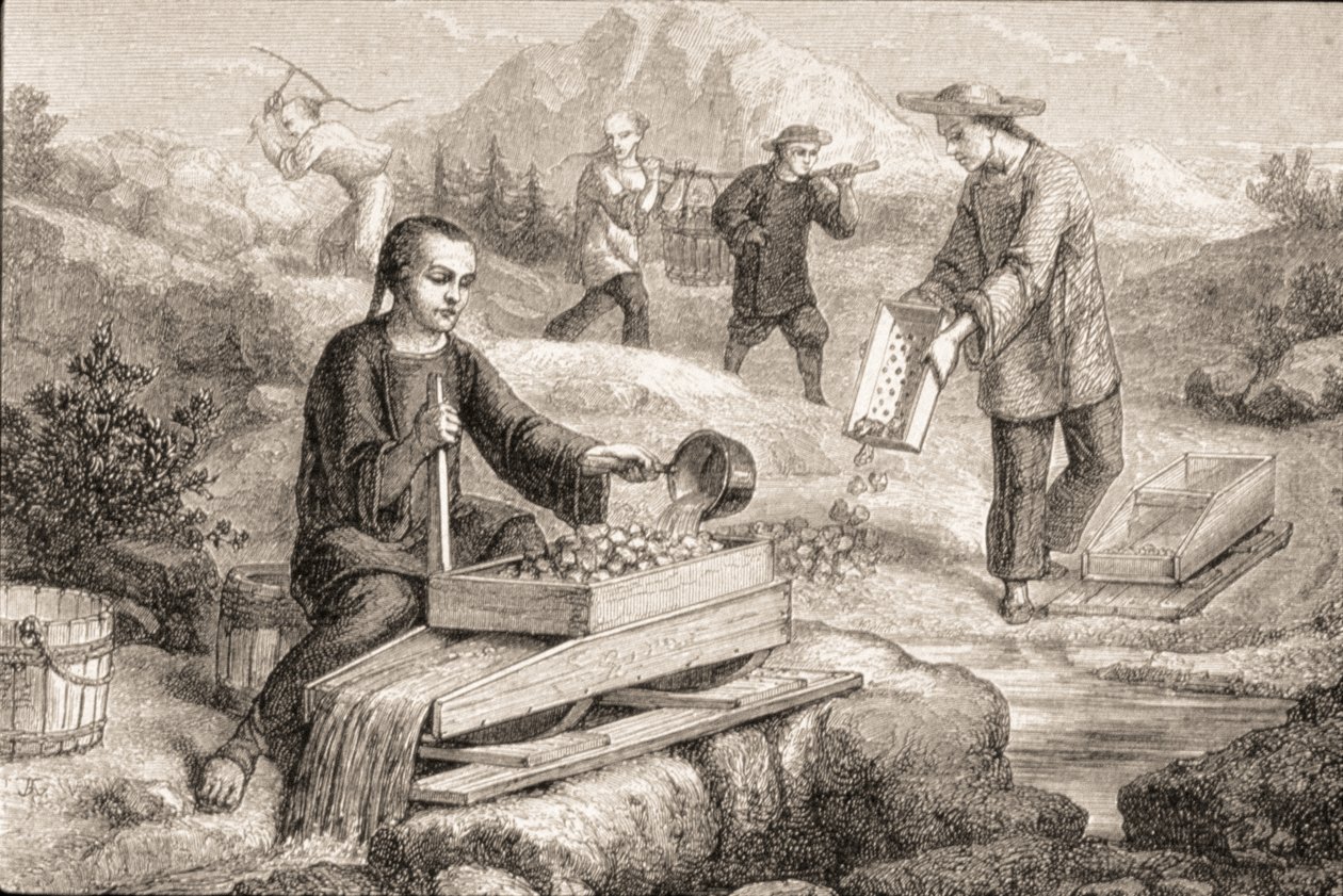 Prospecção de ouro californiana na década de 1860 de French School