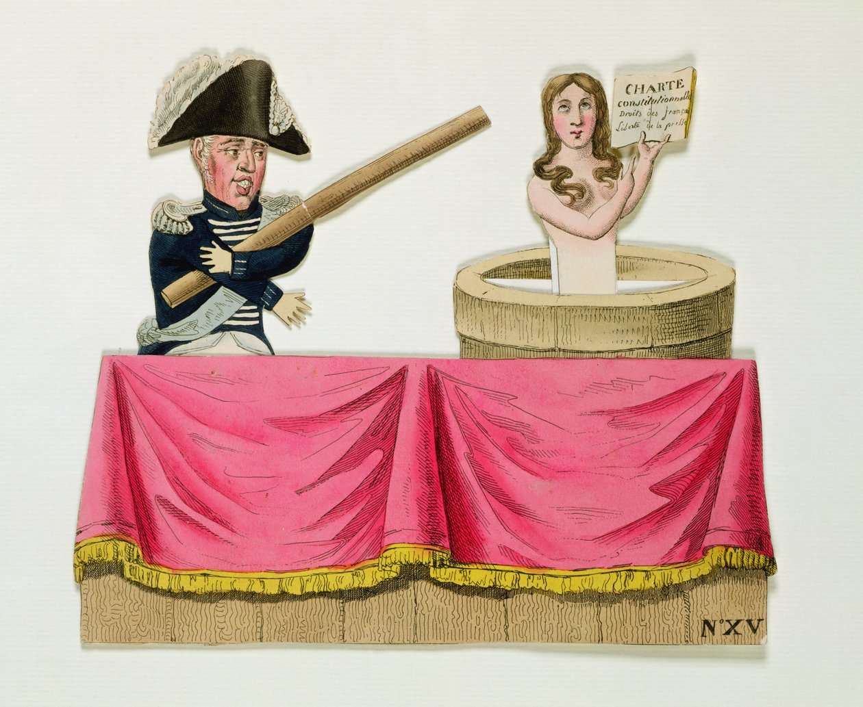 Caricatura da Carta Constitucional de 26 de julho de 1830, c.1830 (gravura colorida no cartão) de French School