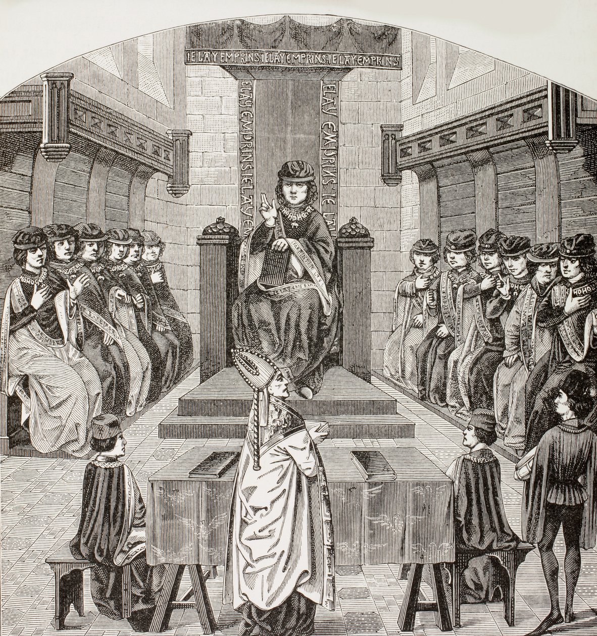 Capítulo da Ordem do Tosão de Ouro, realizado por Charles the Bold, de "A Vida Militar e Religiosa na Idade Média", de Paul Lacroix, publicado em Londres, c.1880 de French School