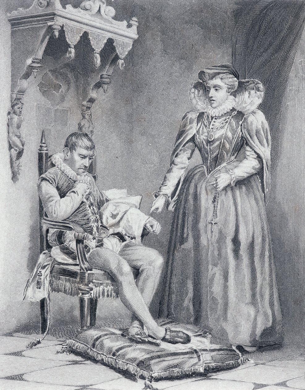 Carlos IX (1550-1574), rei da França, com sua mãe Catarina de Médicis (1519-1589), regente da França de 1560-1574 de French School