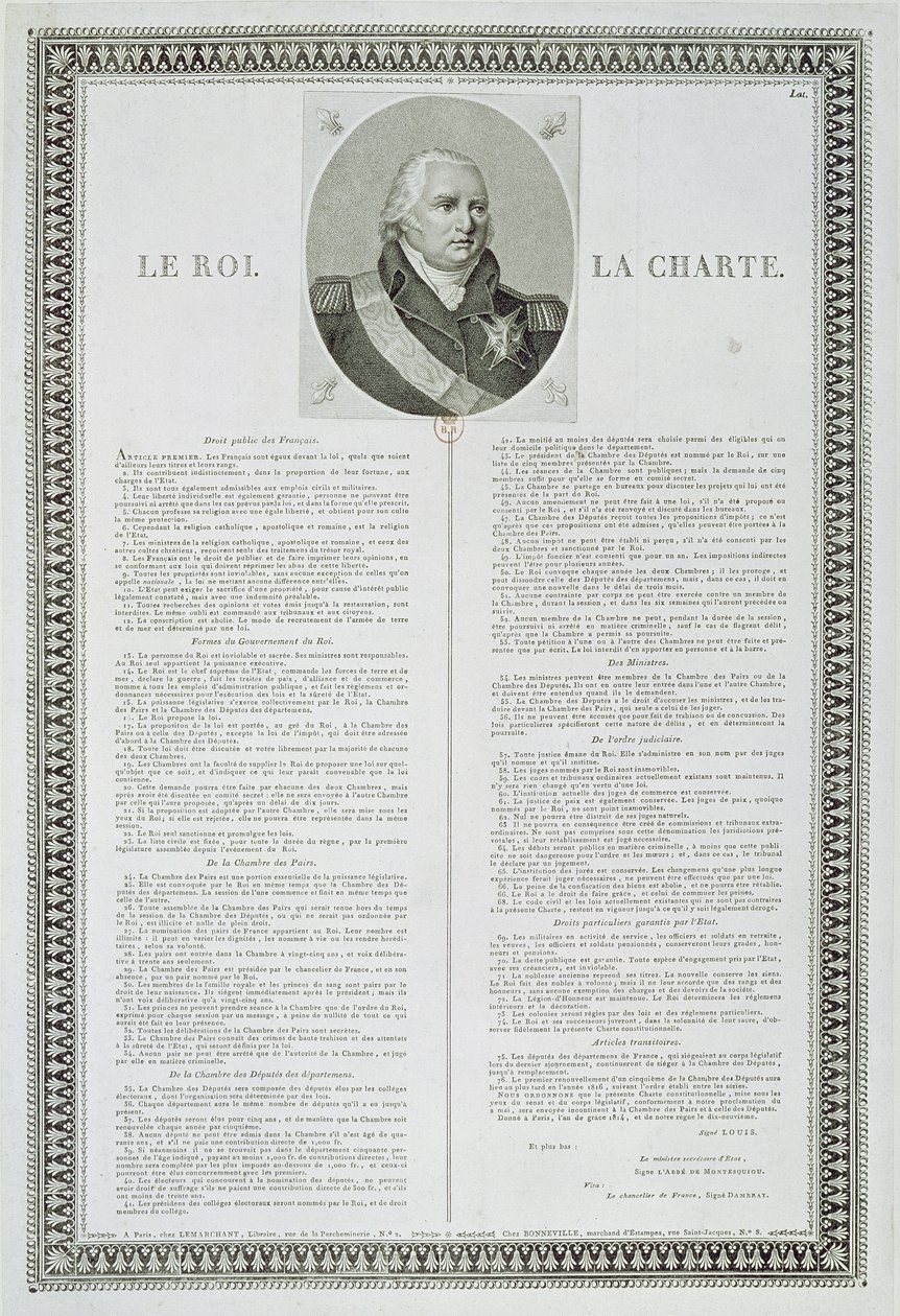 Carta de Luís XVIII (1755-1824) 1814 de French School